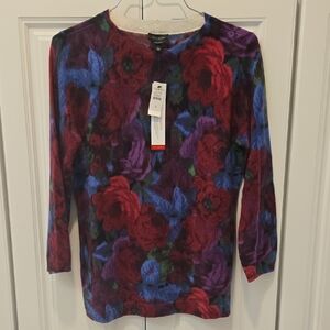 Talbots Multicolor Floral Crewneck Sweater - Red, Purple, Blue